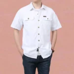 Mens Short Sleeve Cotton Casual Tactical Shirt Half Sleeve for Hiking Climbing Hunting Outdoor Sport Shirt for Men-White / 4 XL