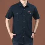 Mens Short Sleeve Cotton Casual Tactical Shirt Half Sleeve for Hiking Climbing Hunting Outdoor Sport Shirt for Men-Dark Blue / 2 XL