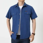 Mens Short Sleeve Cotton Casual Tactical Shirt Half Sleeve for Hiking Climbing Hunting Outdoor Sport Shirt for Men-Blue / 3 XL